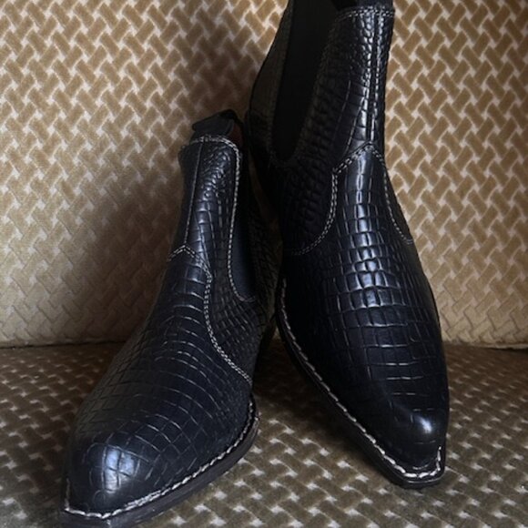 Free People Shoes - Free People Women's Slick Black Leather Croc Design Beau Western Boots NEW
